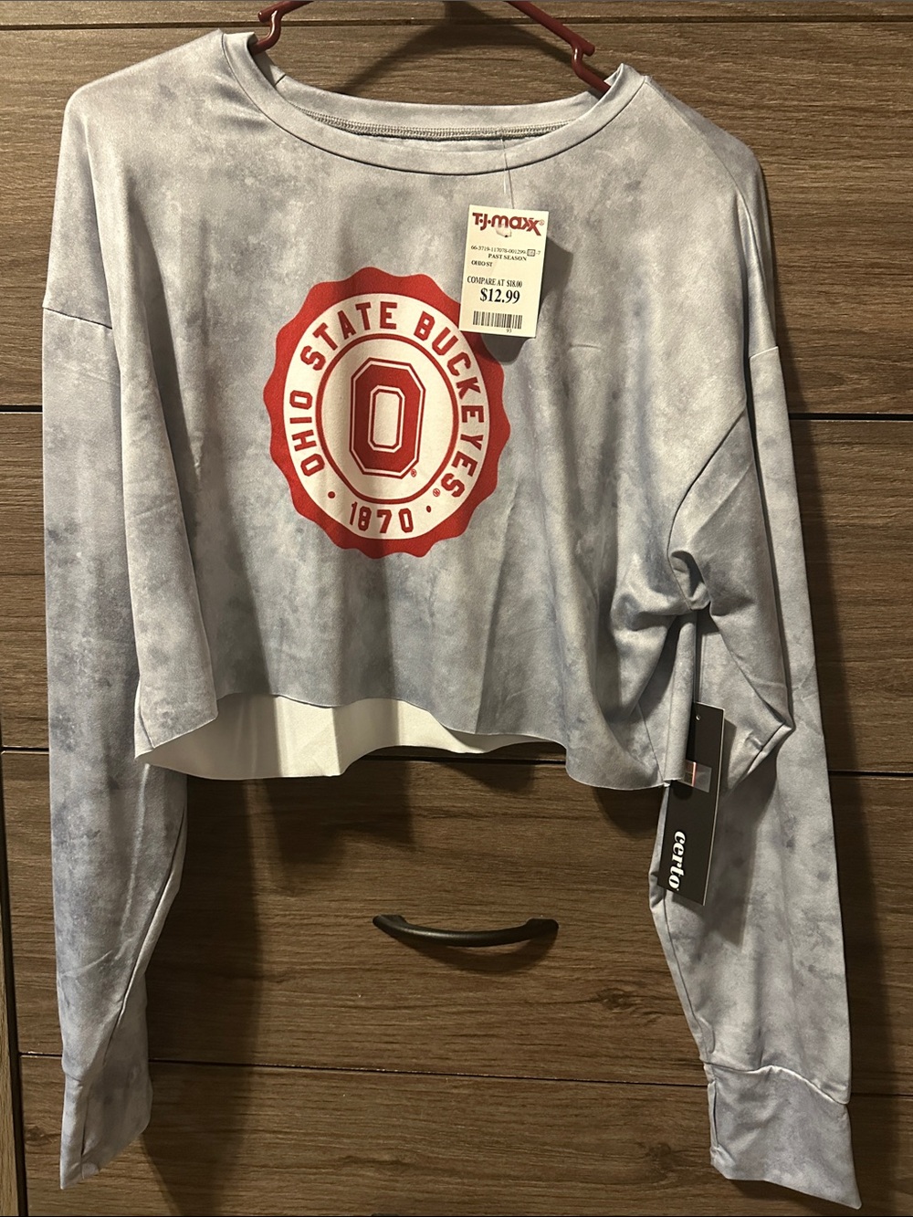 Ohio State Buckeyes Gray Cropped Long-Sleeve Tee